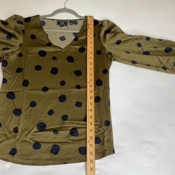 G by Giuliana V-Neck Puff Long Sleeve Blouse Size Small Olive & Black Dot NWT - Picture 8 of 11